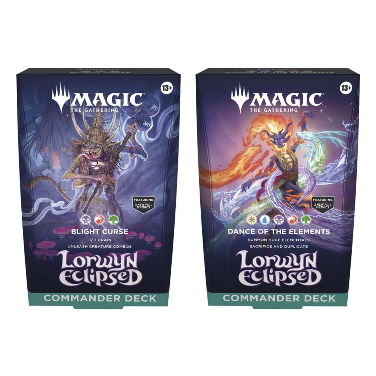 Magic: The Gathering Lorwyn Eclipsed 2 Commander Decks – Dance of the Elements and Blight Curse.
