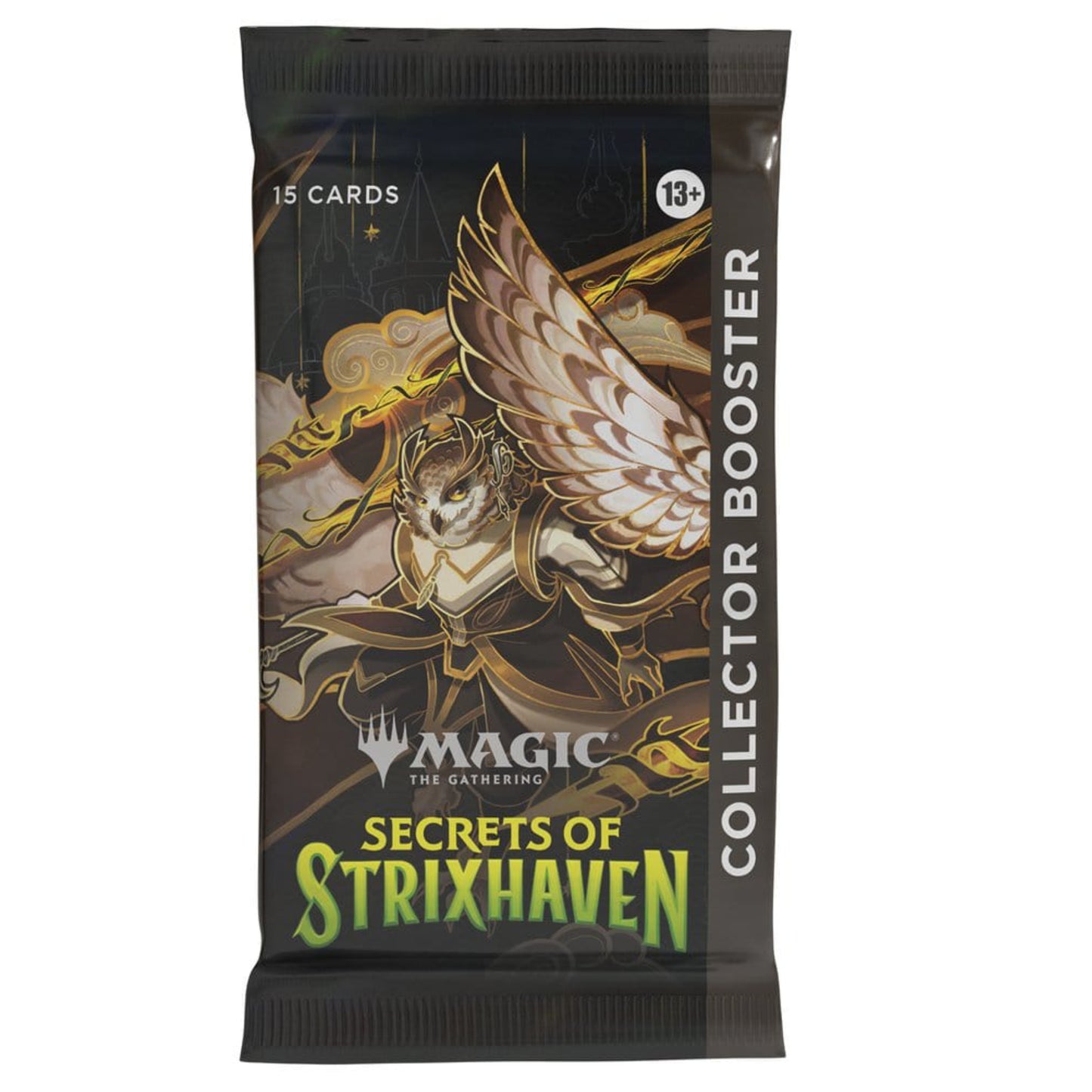 Magic: The Gathering Secrets of Strixhaven Collector booster pack, contains 15 cards.