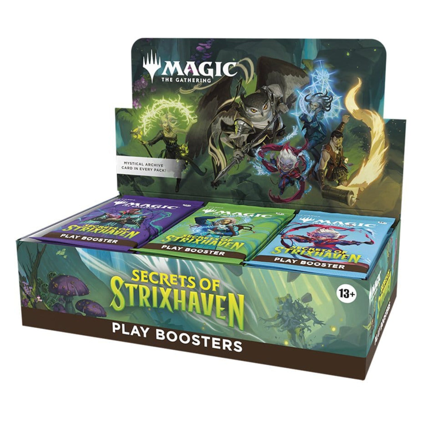Magic: The Gathering Secrets of Strixhaven Play booster display box containing 30 booster packs.