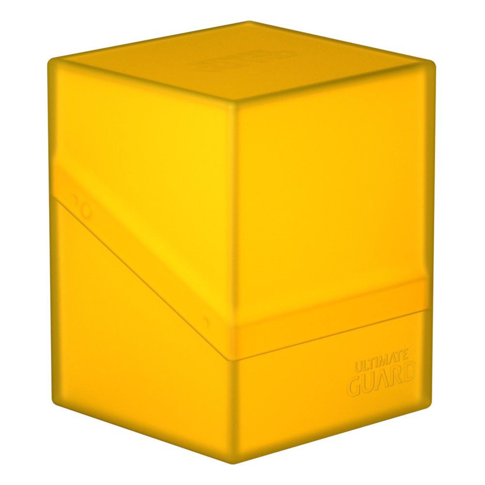 Yellow Ultimate Guard trading card deck box, fits 100 double-sleeved or 120 single-sleeved standard cards.