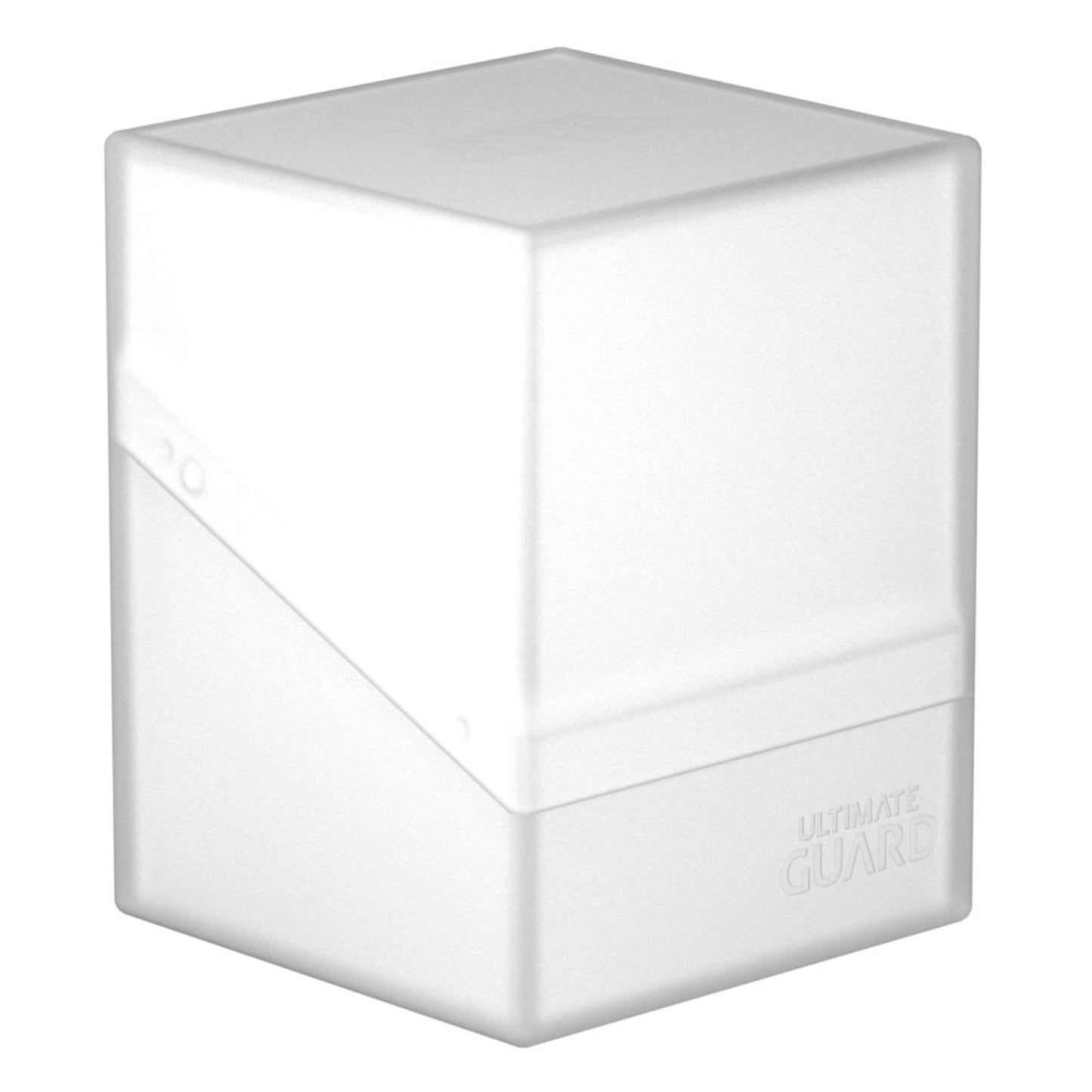 White Ultimate Guard trading card deck box, fits 100 double-sleeved or 120 single-sleeved standard cards.