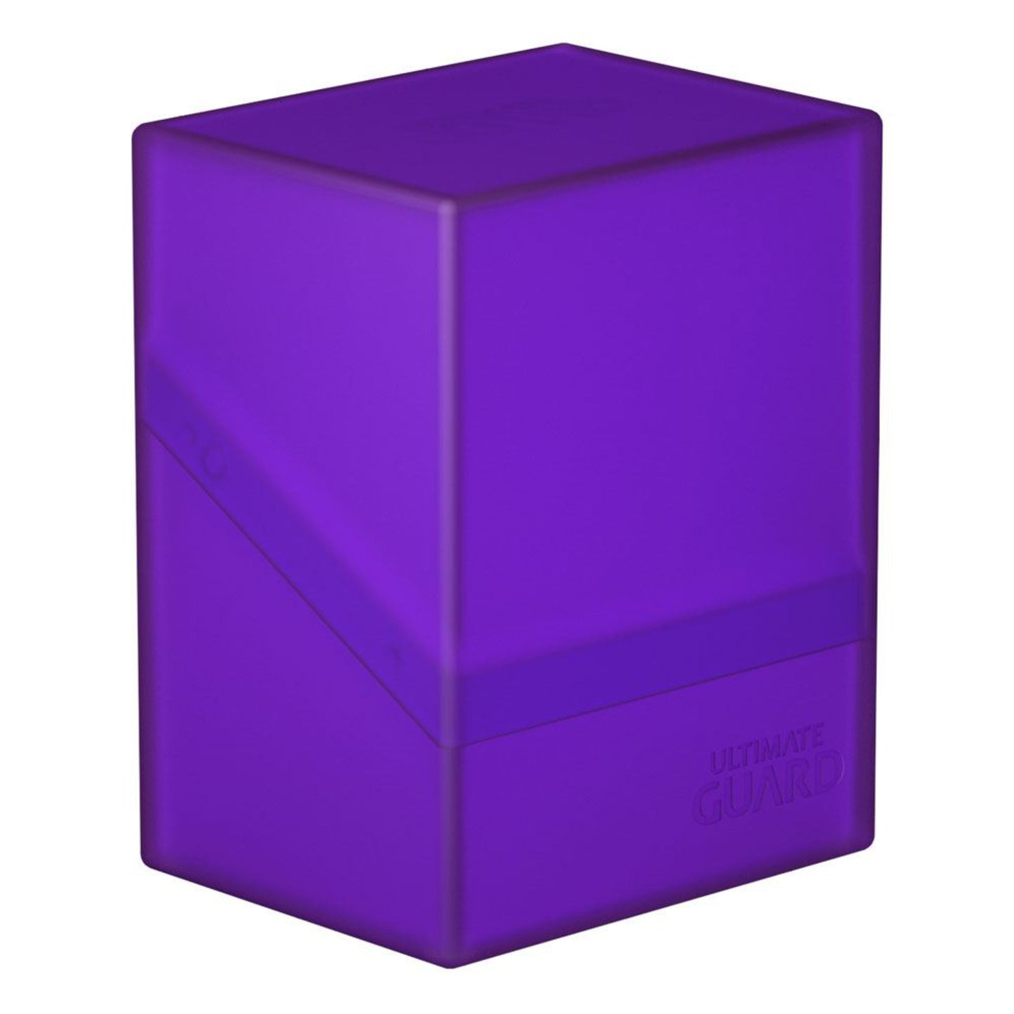Purple trading card deck box, fits 80 double-sleeved or 100 single-sleeved standard cards.