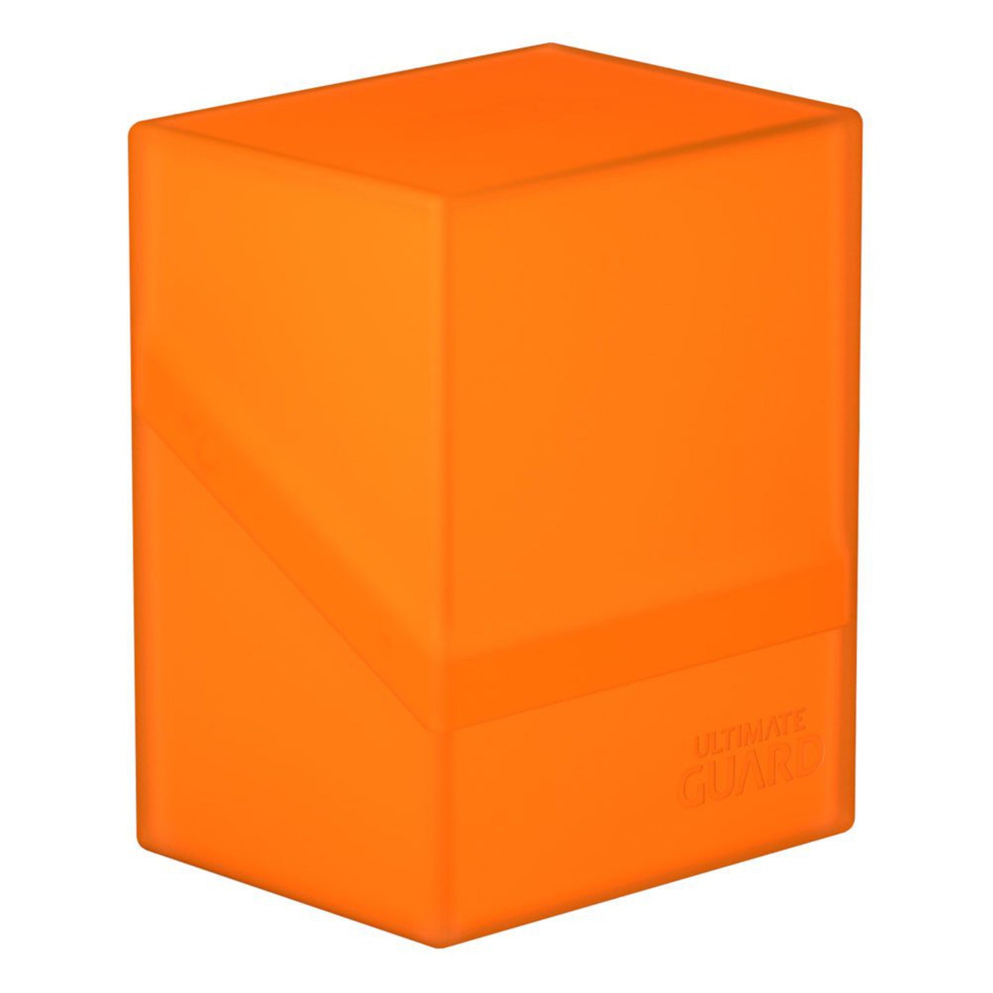 Orange trading card deck box, fits 80 double-sleeved or 100 single-sleeved standard cards.