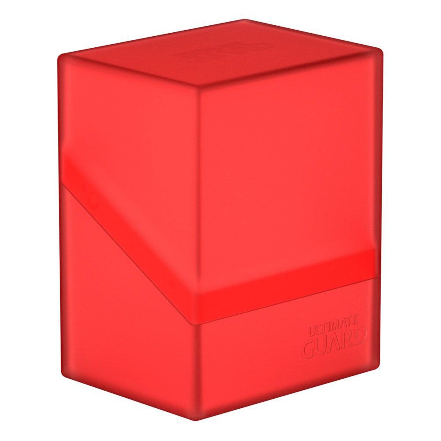 Red trading card deck box, fits 80 double-sleeved or 100 single-sleeved standard cards.