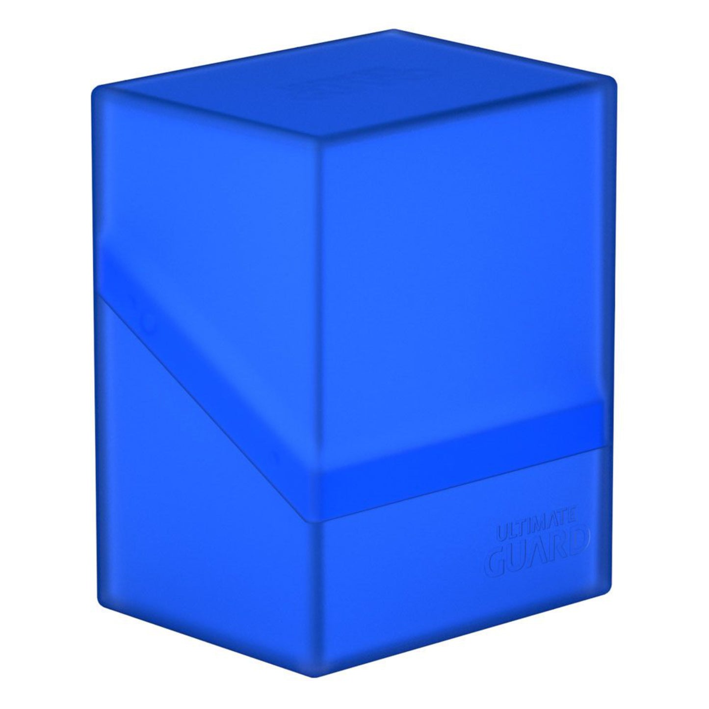 Blue trading card deck box, fits 80 double-sleeved or 100 single-sleeved standard cards.