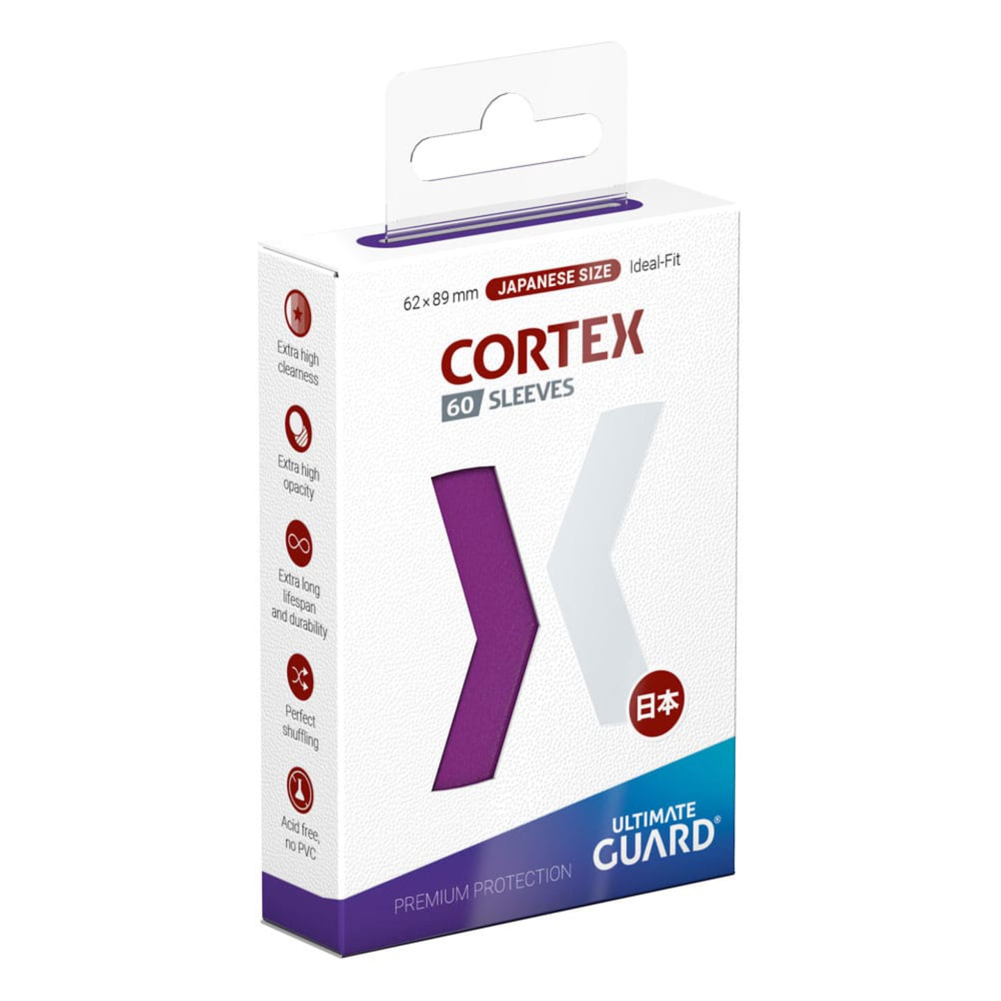 Purple Ultimate Guard Cortex card sleeves, Japanese size, 60 sleeves per pack.
