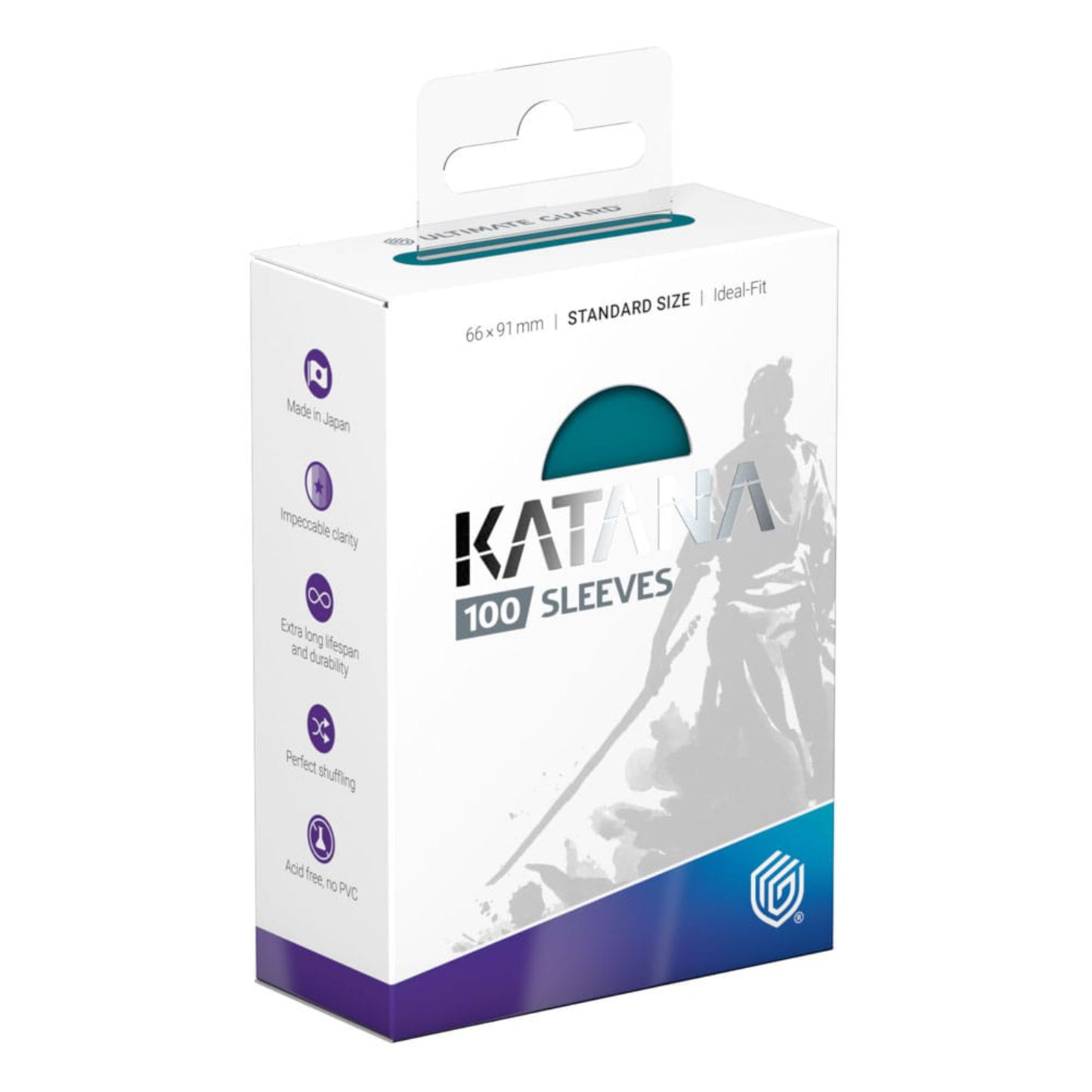 Teal Ultimate Guard Katana card sleeves, standard size, 100 sleeves per pack.