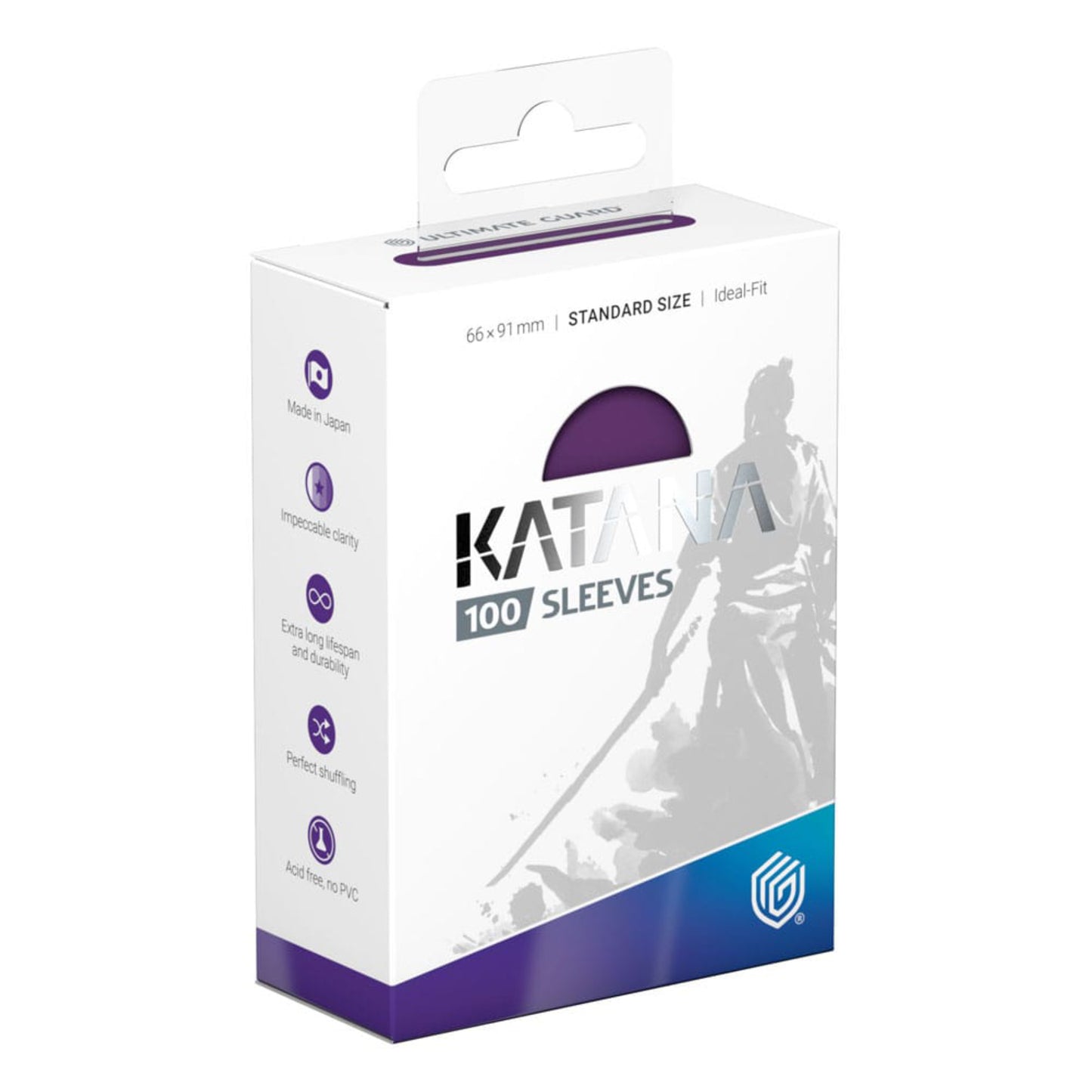 Purple Ultimate Guard Katana card sleeves, standard size, 100 sleeves per pack.