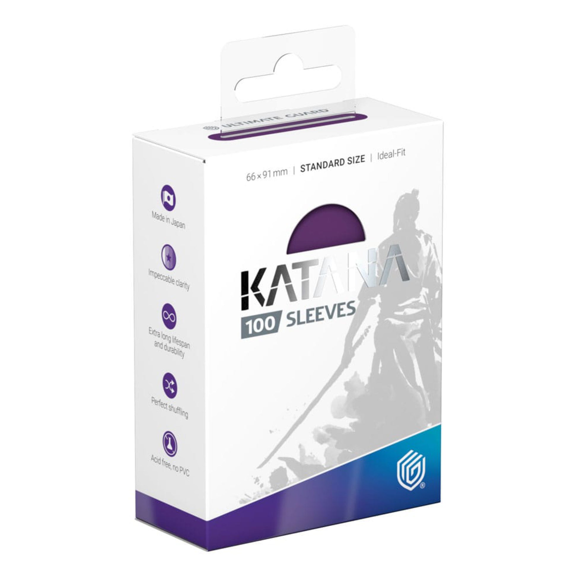 Purple Ultimate Guard Katana card sleeves, standard size, 100 sleeves per pack.