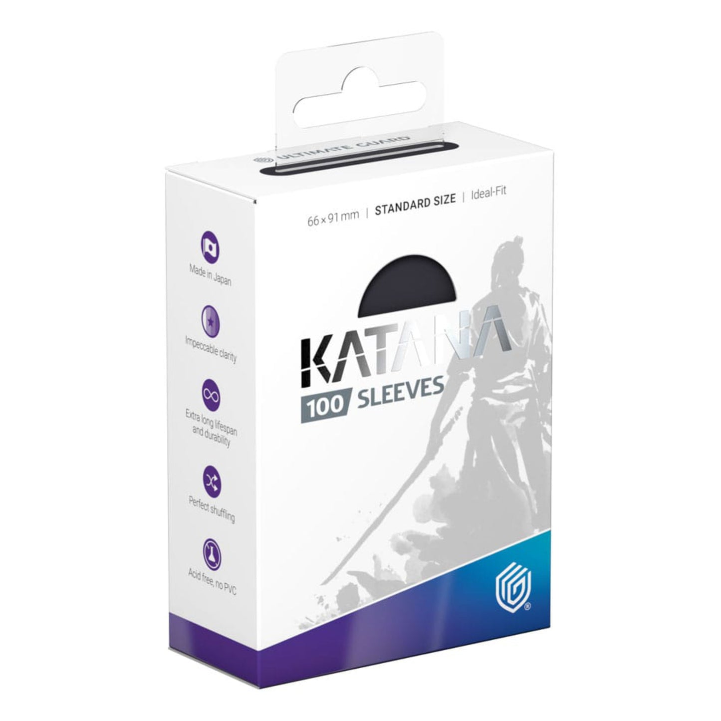 Black Ultimate Guard Katana card sleeves, standard size, 100 sleeves per pack.