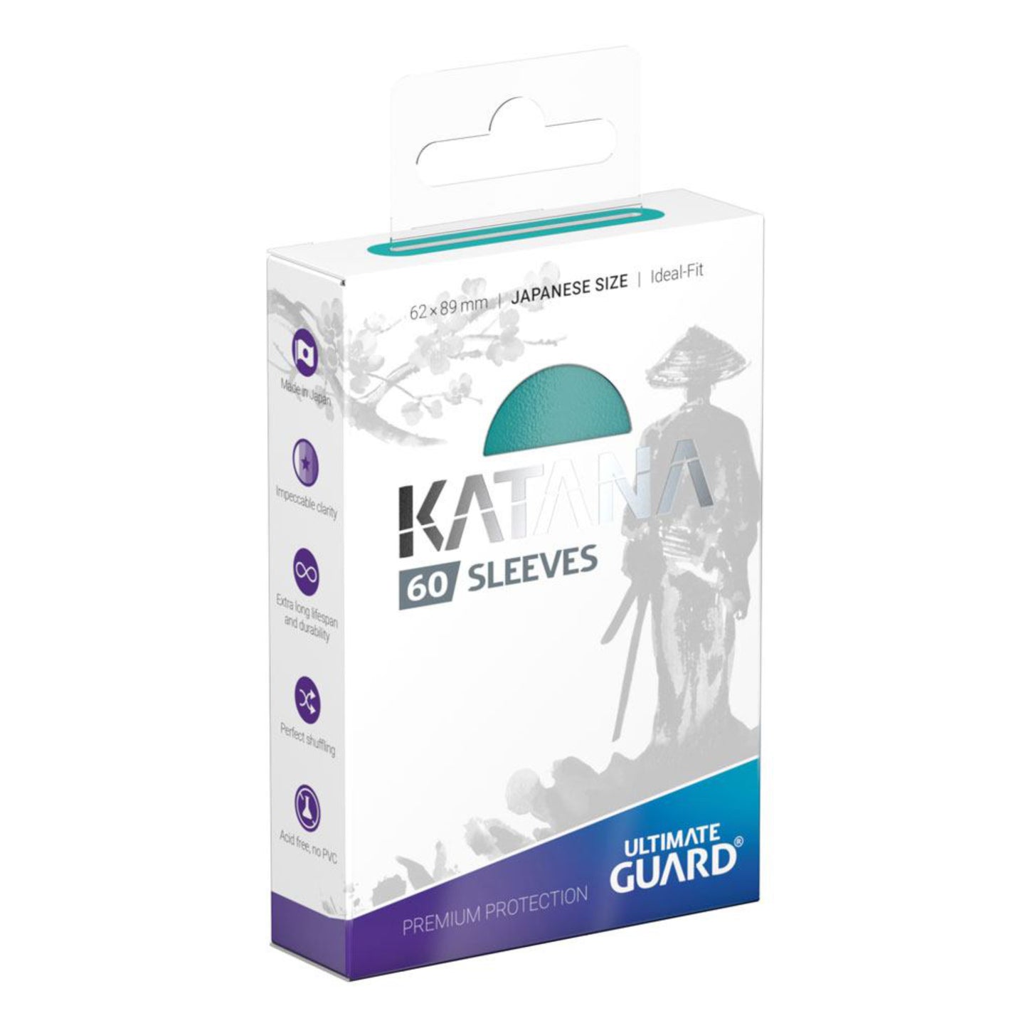 Turquoise Ultimate Guard Katana card sleeves, Japanese size, 60 sleeves per pack.