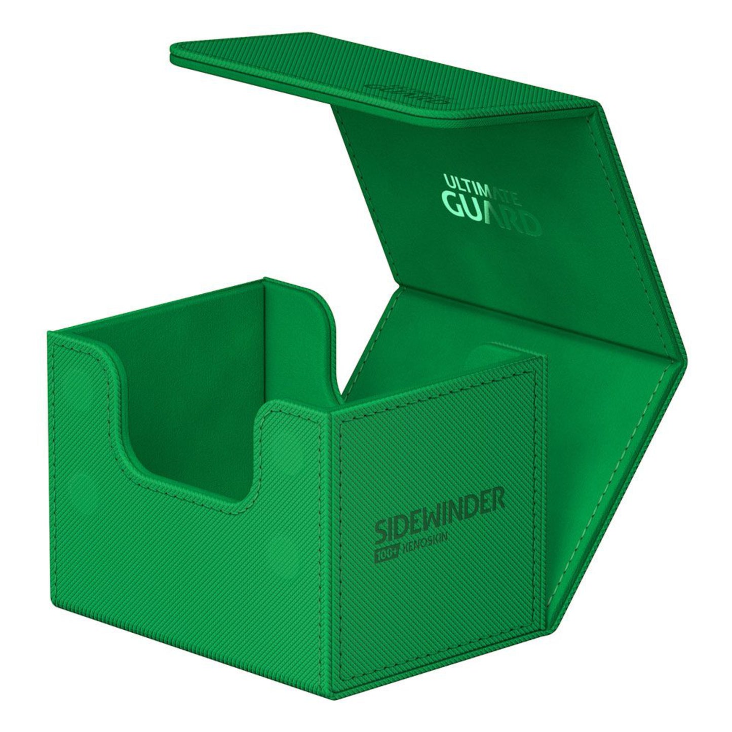 Green Ultimate Guard trading card deck box, fits 100 double-sleeved or 120 single-sleeved standard cards.