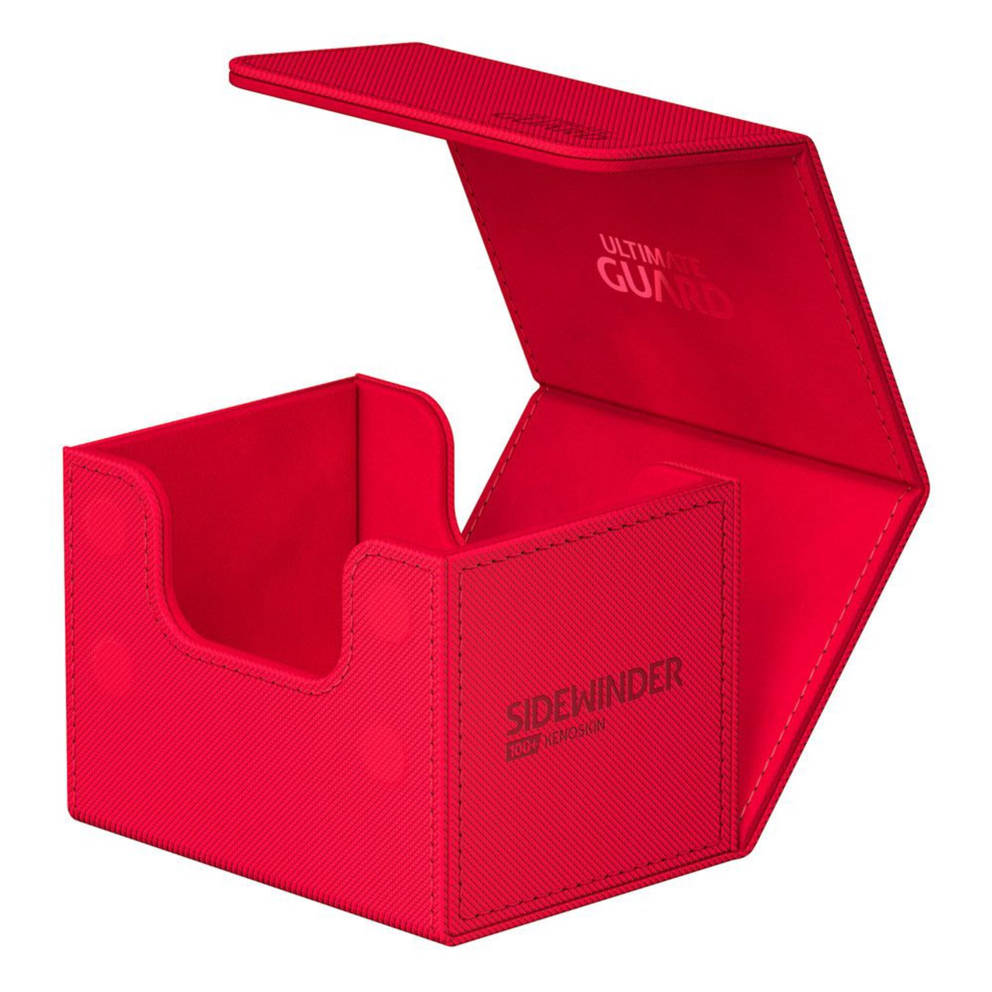 Red Ultimate Guard trading card deck box, fits 100 double-sleeved or 120 single-sleeved standard cards.