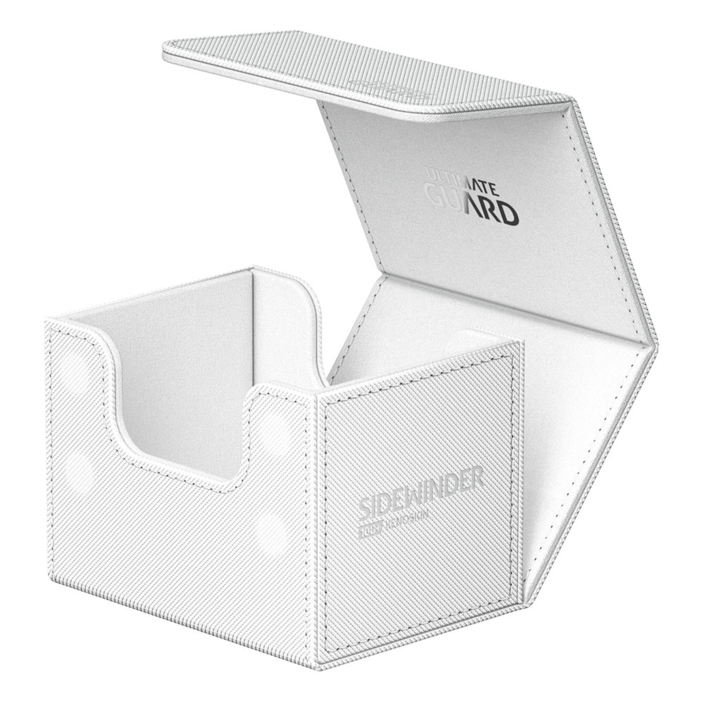 White Ultimate Guard trading card deck box, fits 100 double-sleeved or 120 single-sleeved standard cards.