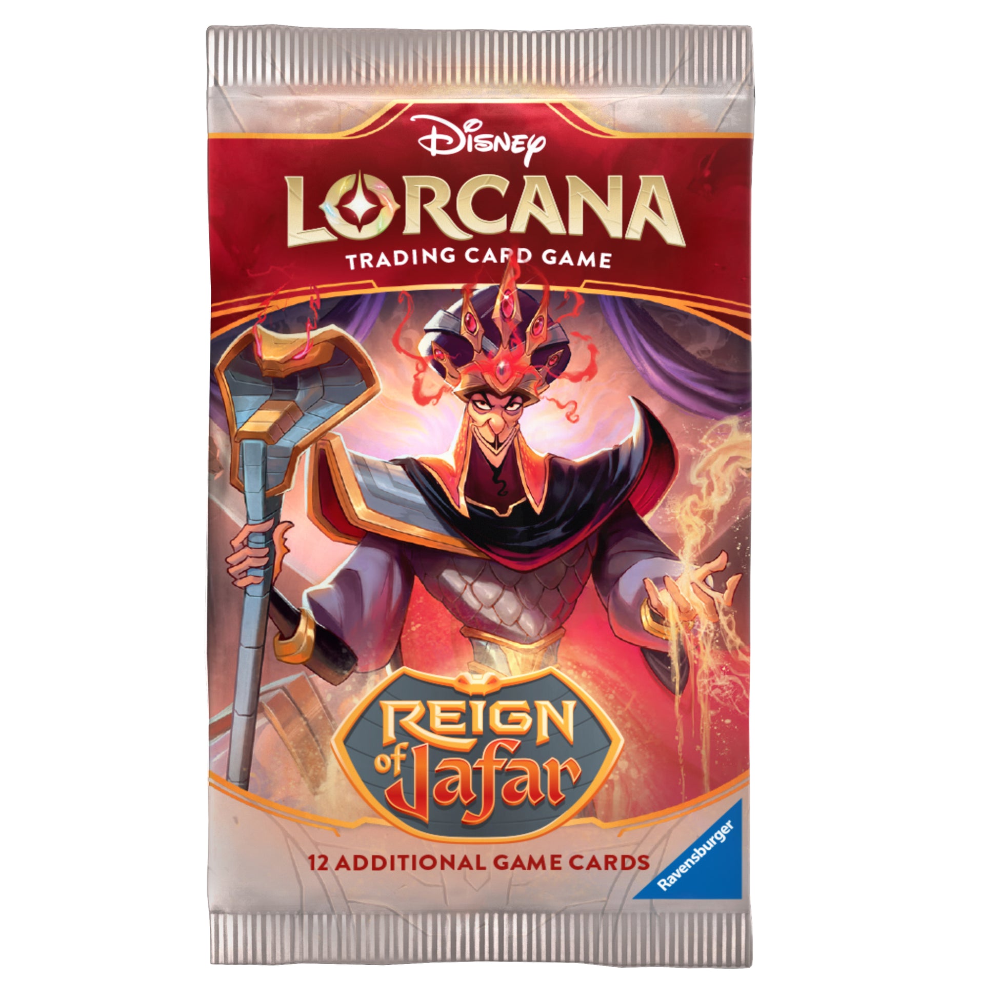 Disney Lorcana Reign of Jafar booster pack with 12 additional game cards.