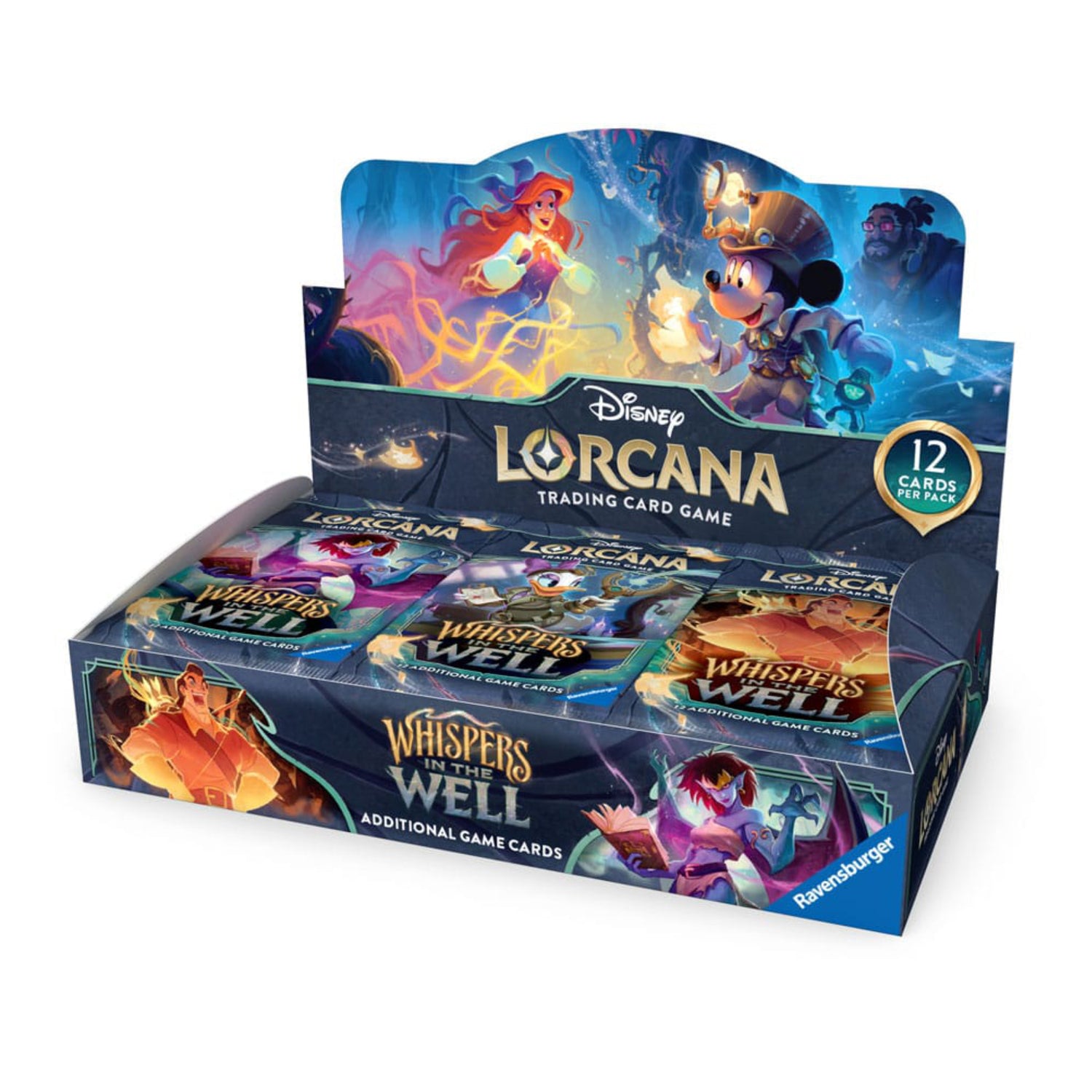 Disney Lorcana Whispers in the Well booster box containing 24 sealed booster packs.