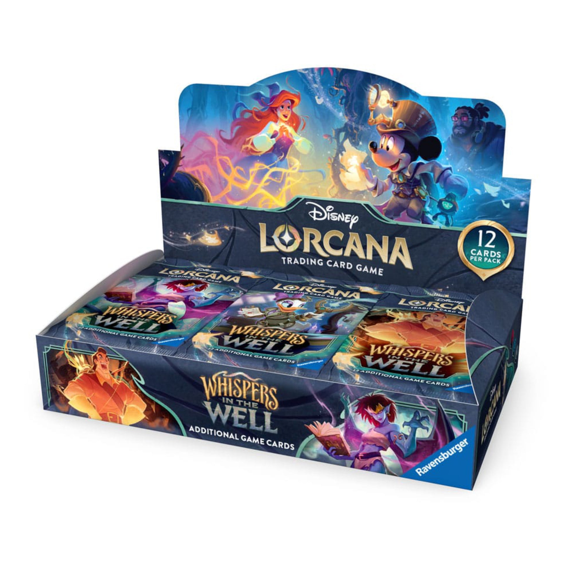Disney Lorcana Whispers in the Well booster box containing 24 sealed booster packs.