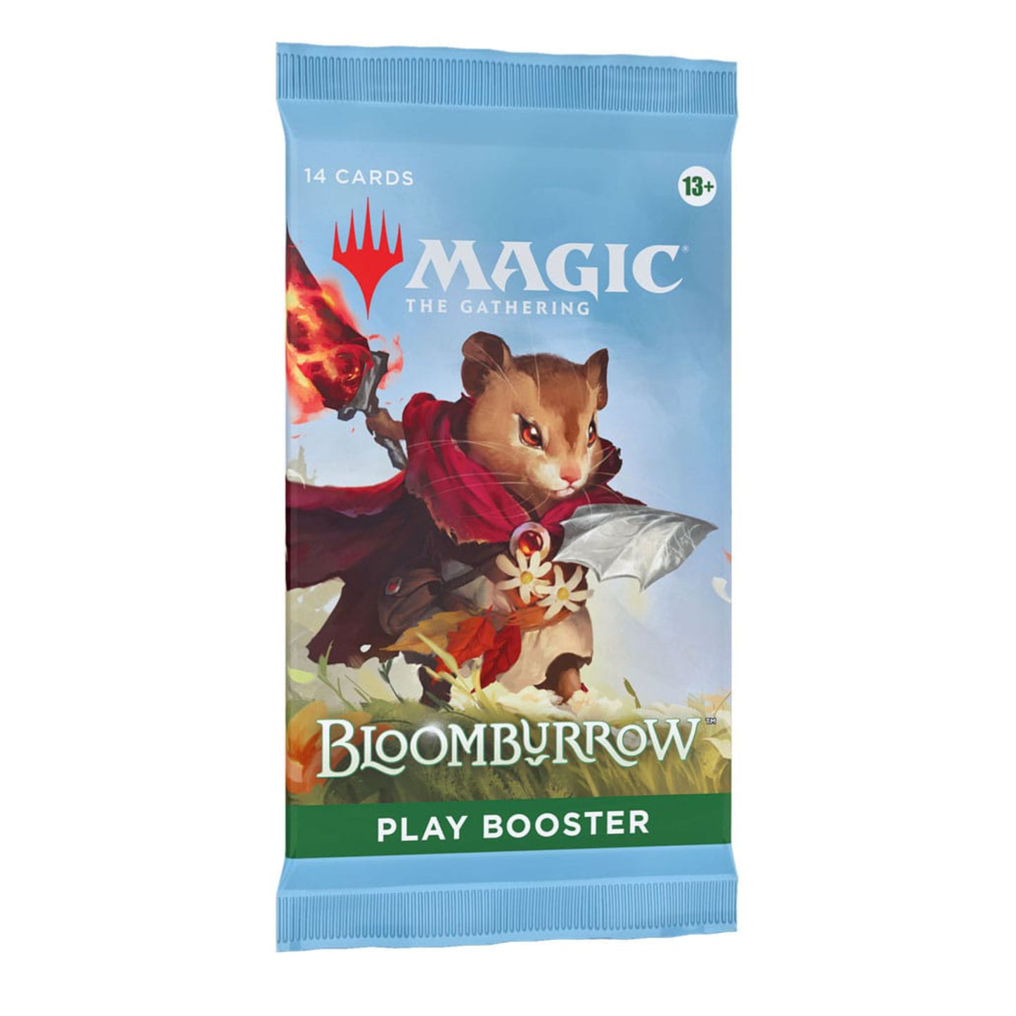 Magic: The Gathering Bloomburrow Play booster pack, containing 14 cards.