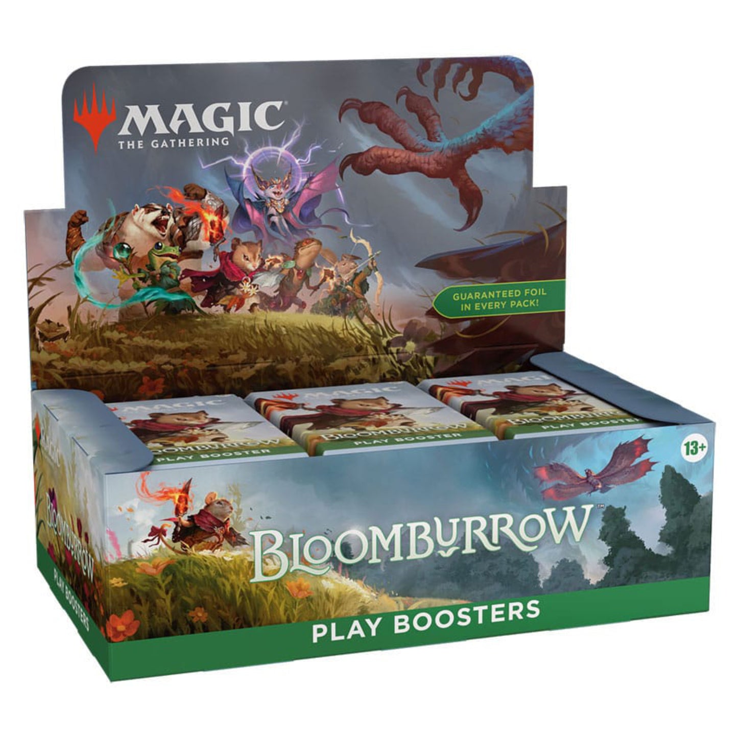 Magic: The Gathering Bloomburrow Play booster display box containing 36 booster packs.