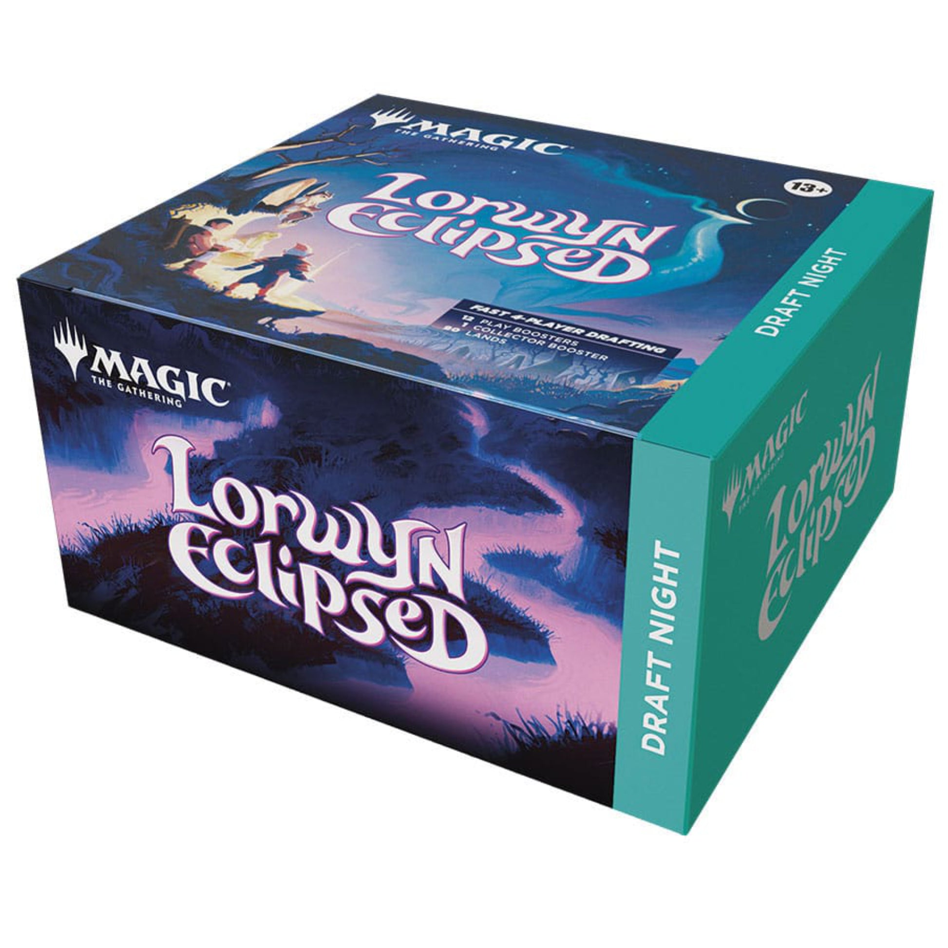 Magic: The Gathering Lorwyn Eclipsed Draft Night box containing 12 play boosters, 1 collector booster and 90 lands.
