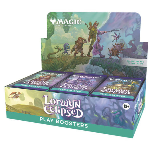 Magic: The Gathering Lorwyn Eclipsed Play Booster display box containing 30 booster packs.