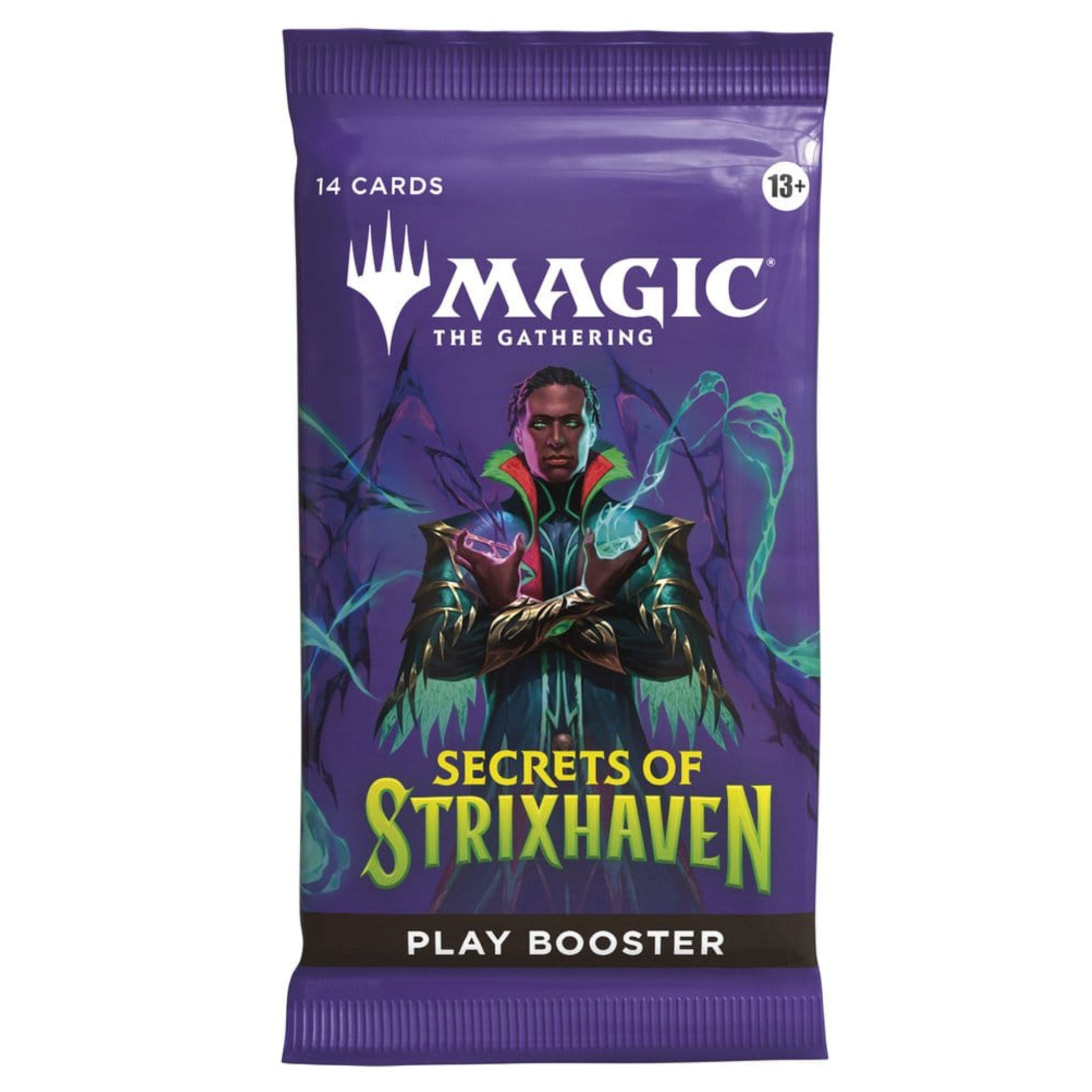 Magic: The Gathering Secrets of Strixhaven Play booster pack, contains 14 cards.