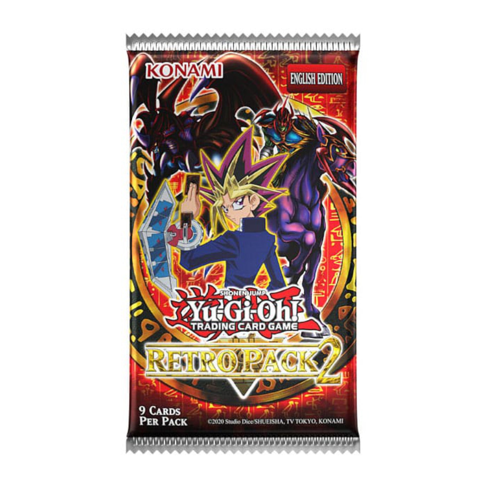Yu-Gi-Oh! Retro Pack 2 booster pack, English Reprint Edition, 9 cards per pack.