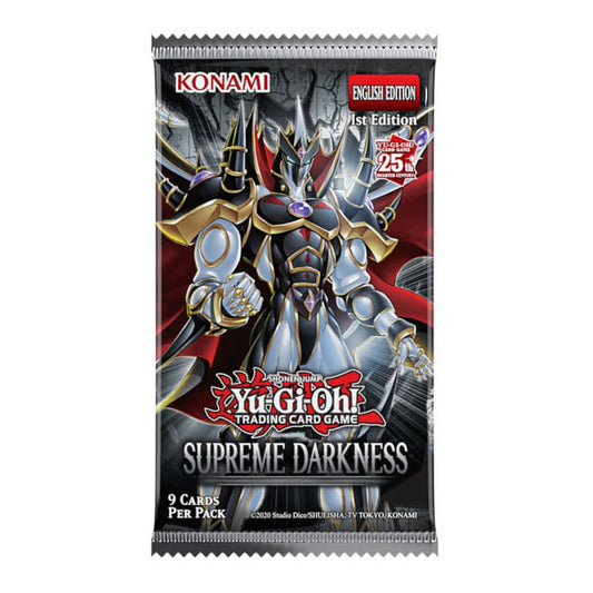 Yu-Gi-Oh! Supreme Darkness booster pack, English 1st Edition, 9 cards per pack.