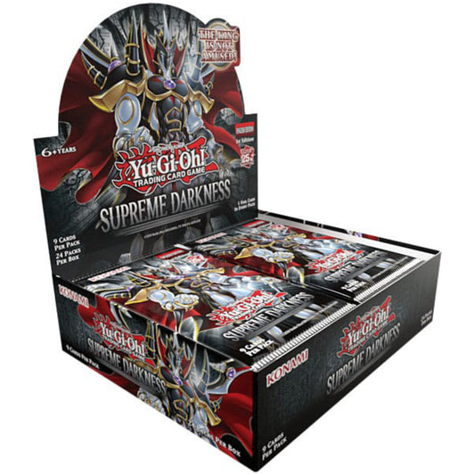 Yu-Gi-Oh! Supreme Darkness booster box containing 24 English 1st Edition booster packs.
