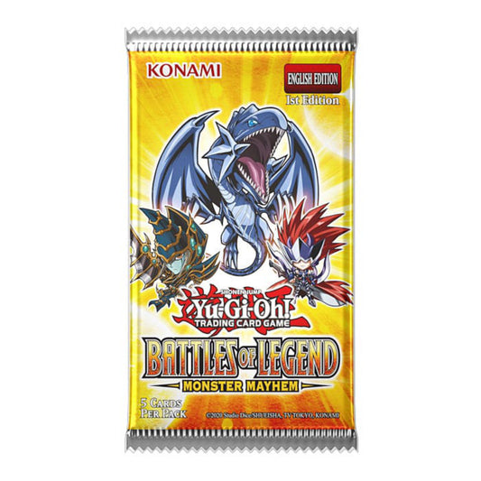 Yu-Gi-Oh! Battle of Legend Monster Mayhem booster pack, English 1st Edition, 5 cards per pack.